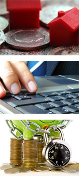 POA Collage houses, laptop and chained piggy bank