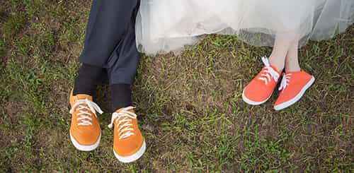 sneakers of young bride and groom