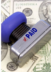 paid stamp and money